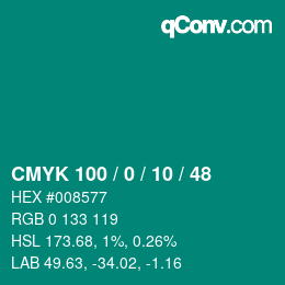 颜色代码: CMYK 100 / 0 / 10 / 48 | qconv.com