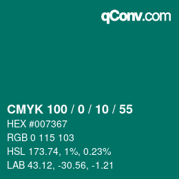 颜色代码: CMYK 100 / 0 / 10 / 55 | qconv.com