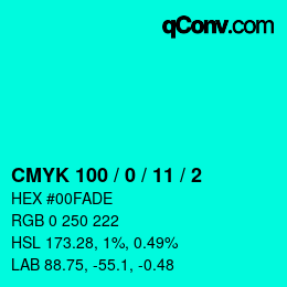 カラーコード: CMYK 100 / 0 / 11 / 2 | qconv.com