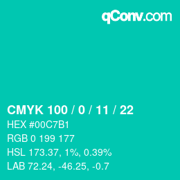颜色代码: CMYK 100 / 0 / 11 / 22 | qconv.com