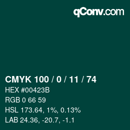 颜色代码: CMYK 100 / 0 / 11 / 74 | qconv.com