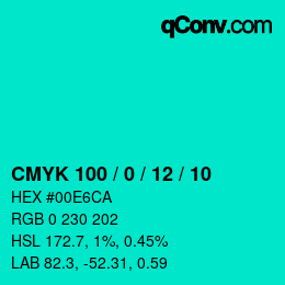 颜色代码: CMYK 100 / 0 / 12 / 10 | qconv.com