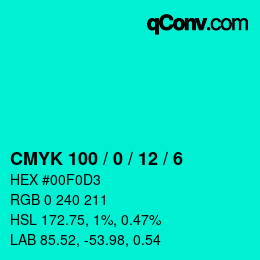 颜色代码: CMYK 100 / 0 / 12 / 6 | qconv.com
