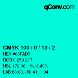 カラーコード: CMYK 100 / 0 / 13 / 2 | qconv.com