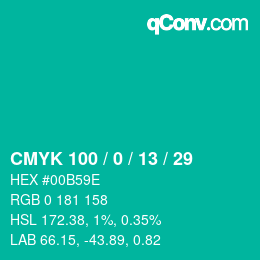颜色代码: CMYK 100 / 0 / 13 / 29 | qconv.com