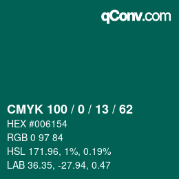 カラーコード: CMYK 100 / 0 / 13 / 62 | qconv.com