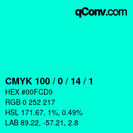 カラーコード: CMYK 100 / 0 / 14 / 1 | qconv.com