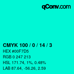 カラーコード: CMYK 100 / 0 / 14 / 3 | qconv.com