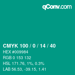 カラーコード: CMYK 100 / 0 / 14 / 40 | qconv.com