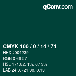 颜色代码: CMYK 100 / 0 / 14 / 74 | qconv.com