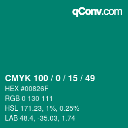 Color code: CMYK 100 / 0 / 15 / 49 | qconv.com