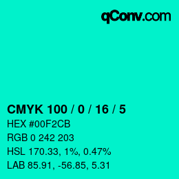 カラーコード: CMYK 100 / 0 / 16 / 5 | qconv.com