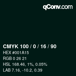 Color code: CMYK 100 / 0 / 16 / 90 | qconv.com