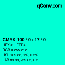 カラーコード: CMYK 100 / 0 / 17 / 0 | qconv.com