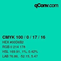 カラーコード: CMYK 100 / 0 / 17 / 16 | qconv.com