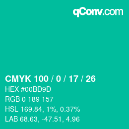 颜色代码: CMYK 100 / 0 / 17 / 26 | qconv.com