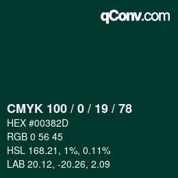 Farbcode: CMYK 100 / 0 / 19 / 78 | qconv.com