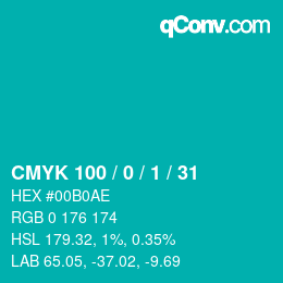 カラーコード: CMYK 100 / 0 / 1 / 31 | qconv.com