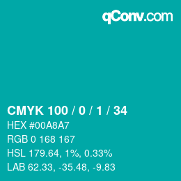 カラーコード: CMYK 100 / 0 / 1 / 34 | qconv.com