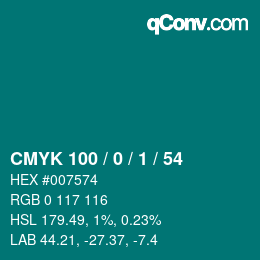 Color code: CMYK 100 / 0 / 1 / 54 | qconv.com