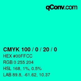 カラーコード: CMYK 100 / 0 / 20 / 0 | qconv.com