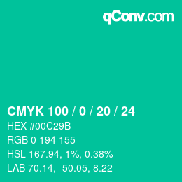 颜色代码: CMYK 100 / 0 / 20 / 24 | qconv.com