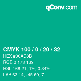 カラーコード: CMYK 100 / 0 / 20 / 32 | qconv.com