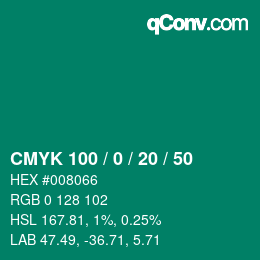 Color code: CMYK 100 / 0 / 20 / 50 | qconv.com