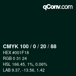 颜色代码: CMYK 100 / 0 / 20 / 88 | qconv.com