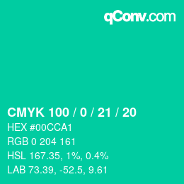 颜色代码: CMYK 100 / 0 / 21 / 20 | qconv.com