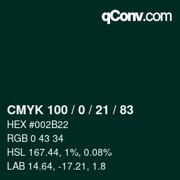 颜色代码: CMYK 100 / 0 / 21 / 83 | qconv.com