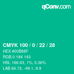Code couleur: CMYK 100 / 0 / 22 / 28 | qconv.com