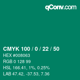 カラーコード: CMYK 100 / 0 / 22 / 50 | qconv.com