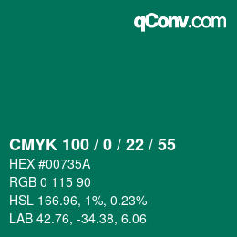 Color code: CMYK 100 / 0 / 22 / 55 | qconv.com