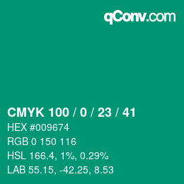 カラーコード: CMYK 100 / 0 / 23 / 41 | qconv.com