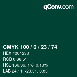 カラーコード: CMYK 100 / 0 / 23 / 74 | qconv.com