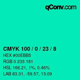 カラーコード: CMYK 100 / 0 / 23 / 8 | qconv.com