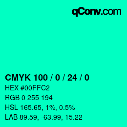 カラーコード: CMYK 100 / 0 / 24 / 0 | qconv.com