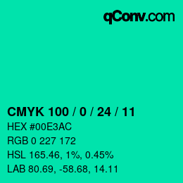 カラーコード: CMYK 100 / 0 / 24 / 11 | qconv.com