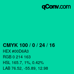 カラーコード: CMYK 100 / 0 / 24 / 16 | qconv.com