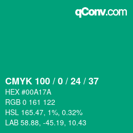 颜色代码: CMYK 100 / 0 / 24 / 37 | qconv.com