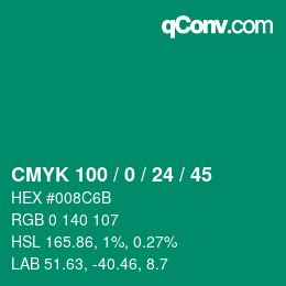 颜色代码: CMYK 100 / 0 / 24 / 45 | qconv.com