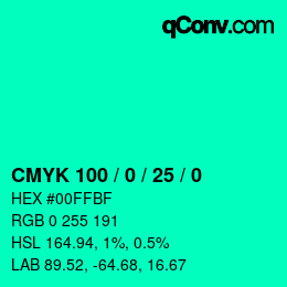カラーコード: CMYK 100 / 0 / 25 / 0 | qconv.com
