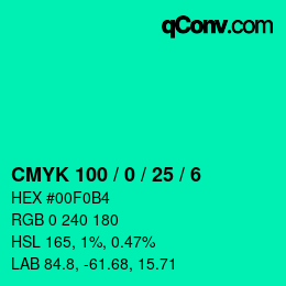 カラーコード: CMYK 100 / 0 / 25 / 6 | qconv.com