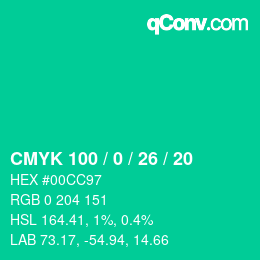 颜色代码: CMYK 100 / 0 / 26 / 20 | qconv.com