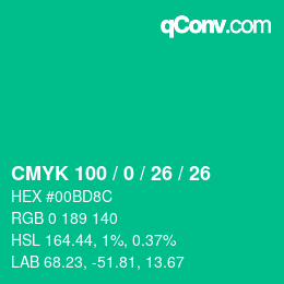 Color code: CMYK 100 / 0 / 26 / 26 | qconv.com