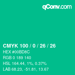 Color code: CMYK 100 / 0 / 26 / 26 | qconv.com