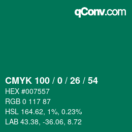 颜色代码: CMYK 100 / 0 / 26 / 54 | qconv.com