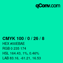 カラーコード: CMYK 100 / 0 / 26 / 8 | qconv.com