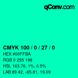 カラーコード: CMYK 100 / 0 / 27 / 0 | qconv.com